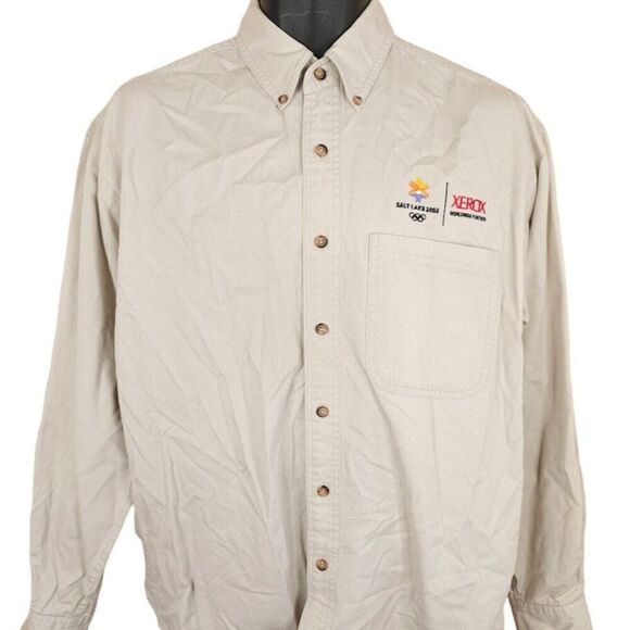 Vintage 2002 Olympics Shirt Mens Size Medium Beige 2002 Salt Lake City Xerox - Picture 1 of 5